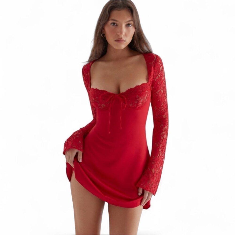 House of CB Red Lace Mini Dress